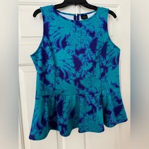 Worthington Teal and Navy Floral peplum Top size XL